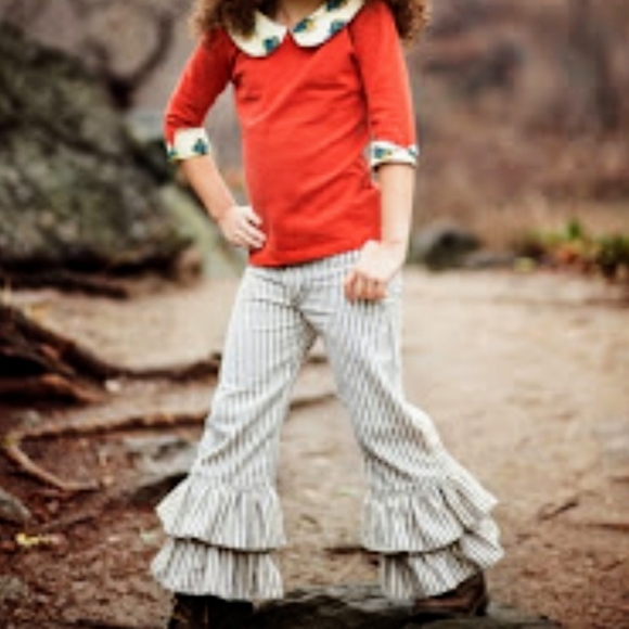 Persnickety double ruffle denim pants with sash - Picture 8 of 8